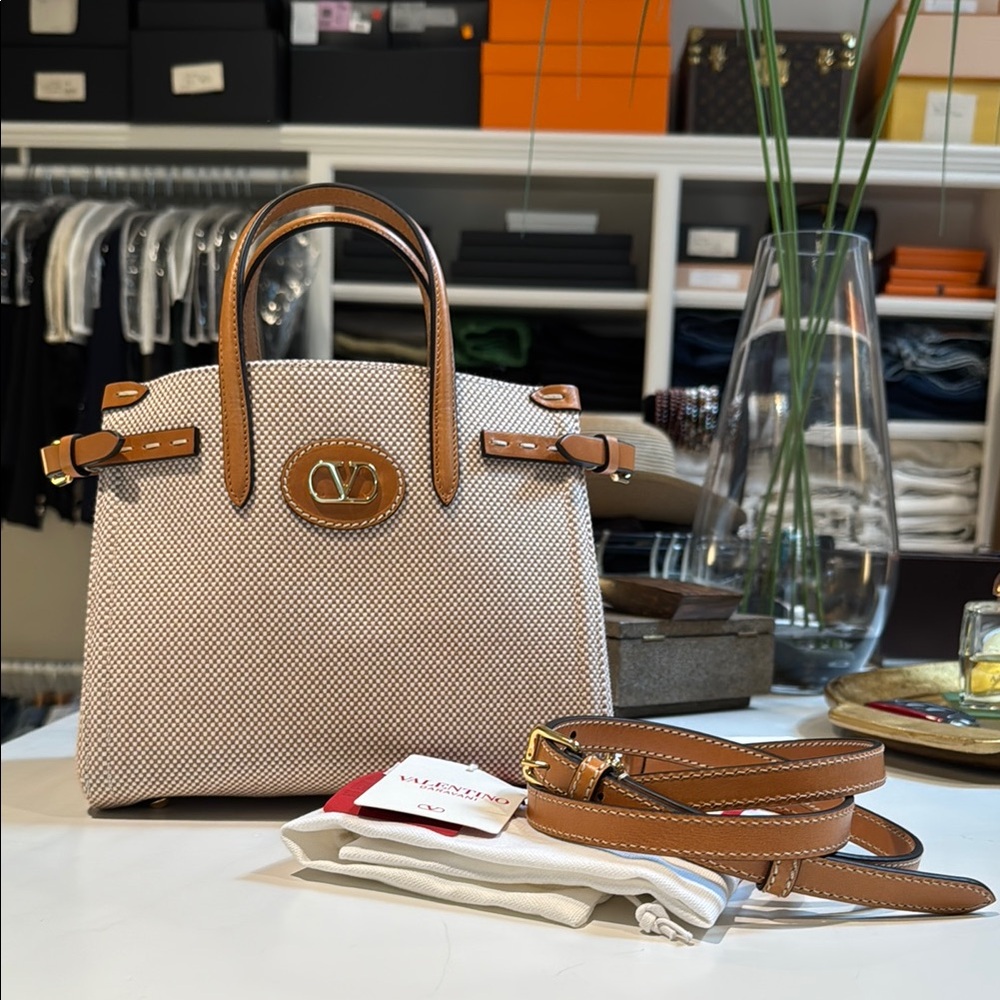 Valentino Tan and Cream Satchel with Structured Design - Picture 10 of 10